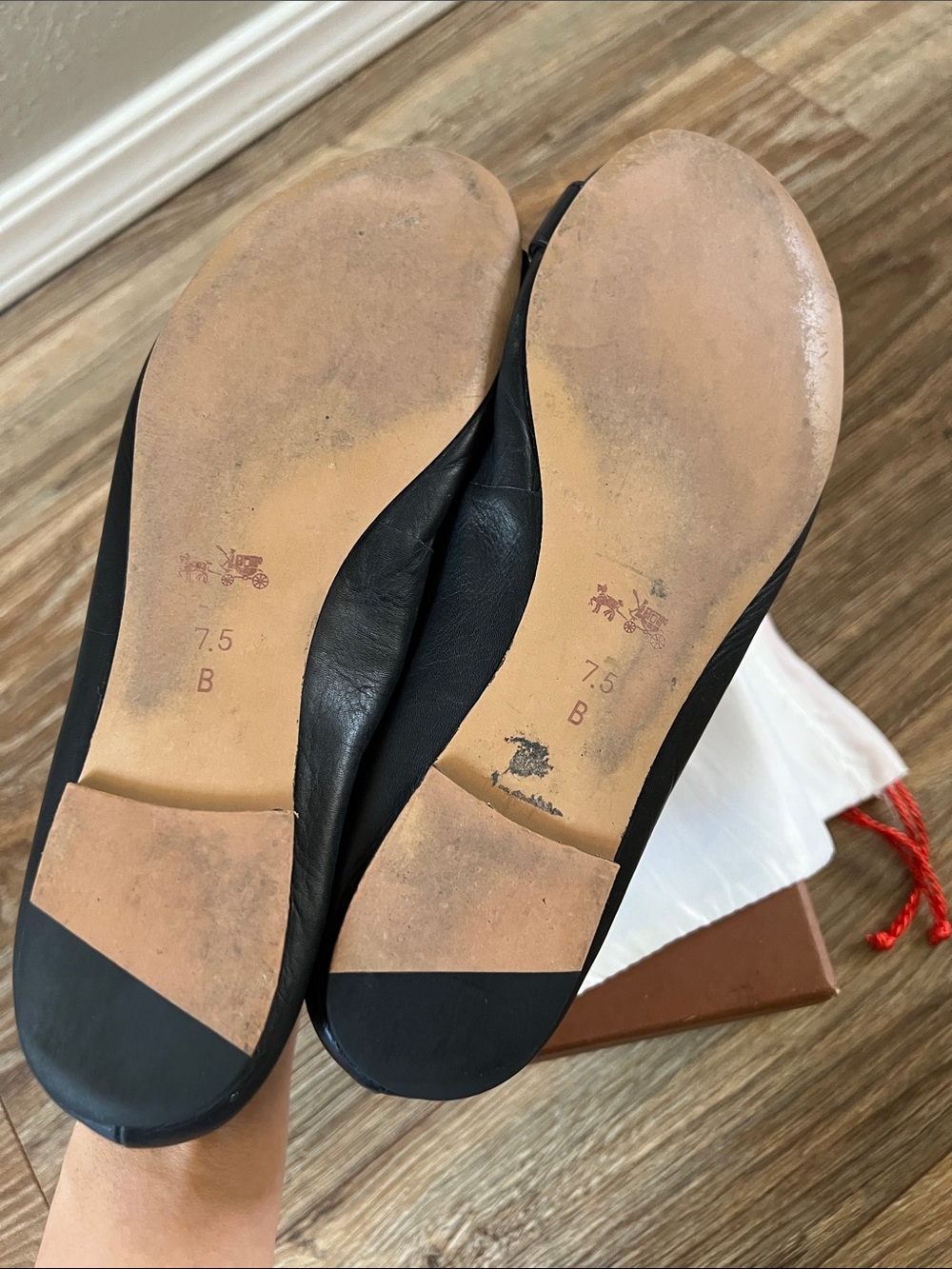 Coach Black Leather Flats with Gold Horsebit Accent - Picture 4 of 5